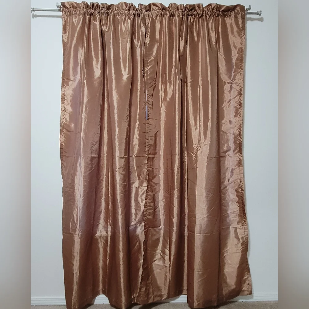 Elegant Antique Gold/Bronze Tone Curtains Set Of 4 Panels With Ties. - Picture 1 of 6